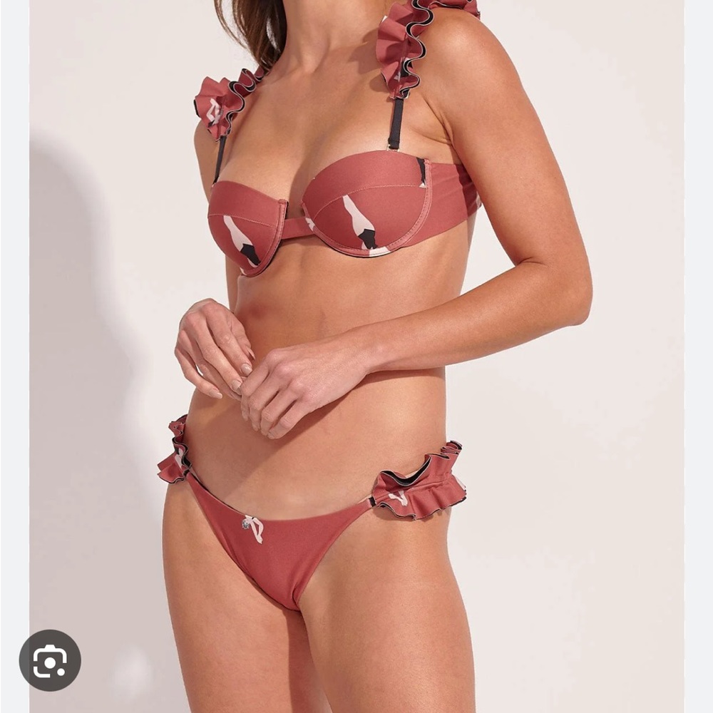 Ruffle Strap Rust Bikini Set - Women Swim Bikini